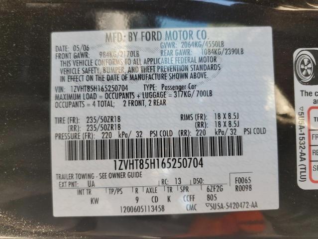 2006 Ford Mustang Gt VIN: 1ZVHT85H165250704 Lot: 61039474