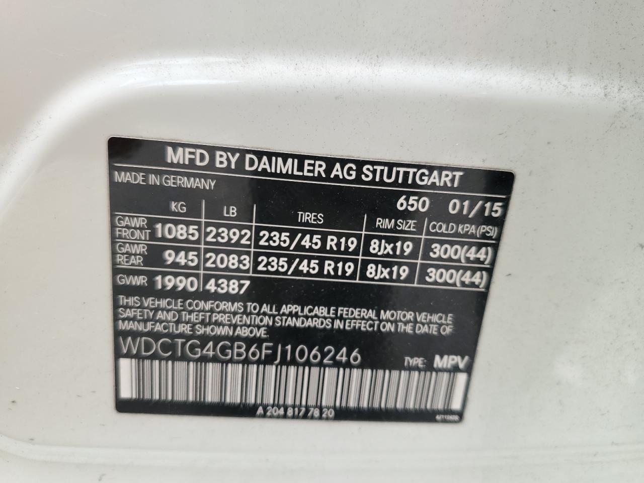 WDCTG4GB6FJ106246 2015 Mercedes-Benz Gla 250 4Matic