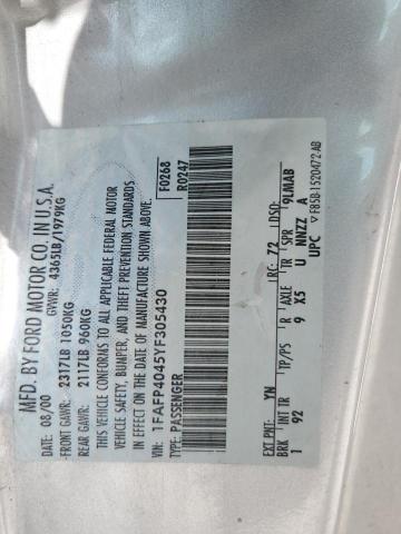 2000 Ford Mustang VIN: 1FAFP4045YF305430 Lot: 58446264