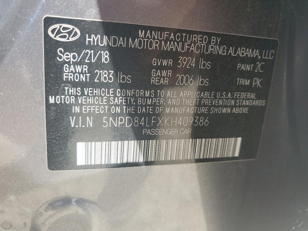 5NPD84LFXKH409386 2019 Hyundai Elantra Sel