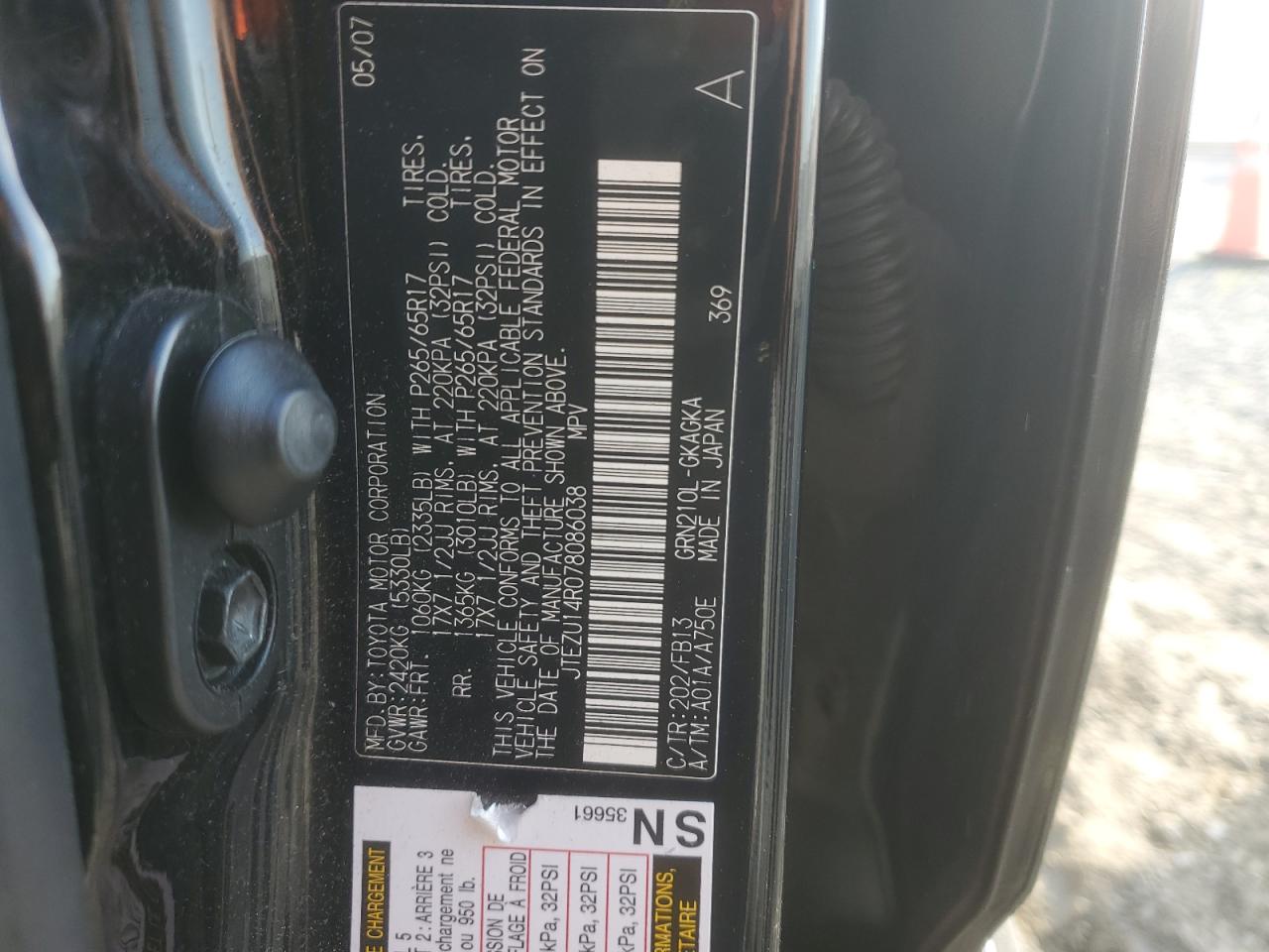 JTEZU14R078086038 2007 Toyota 4Runner Sr5