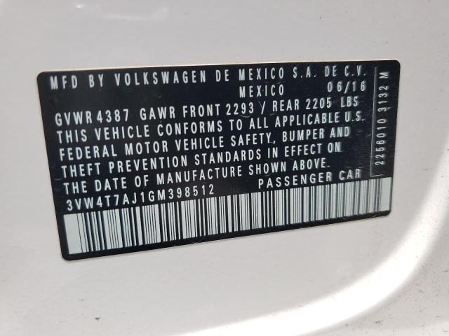 2016 Volkswagen Jetta Gli VIN: 3VW4T7AJ1GM398512 Lot: 59689234