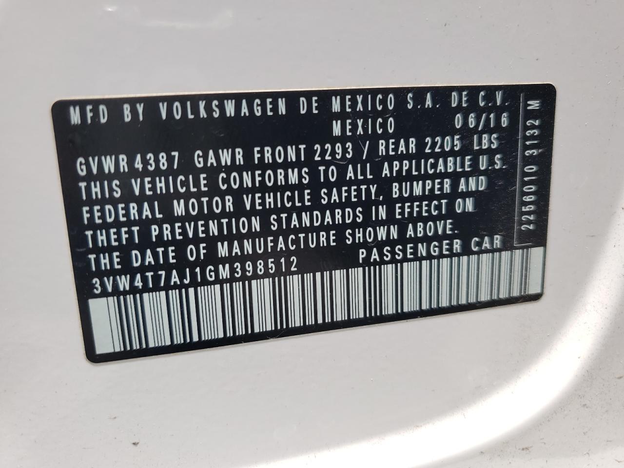 3VW4T7AJ1GM398512 2016 Volkswagen Jetta Gli