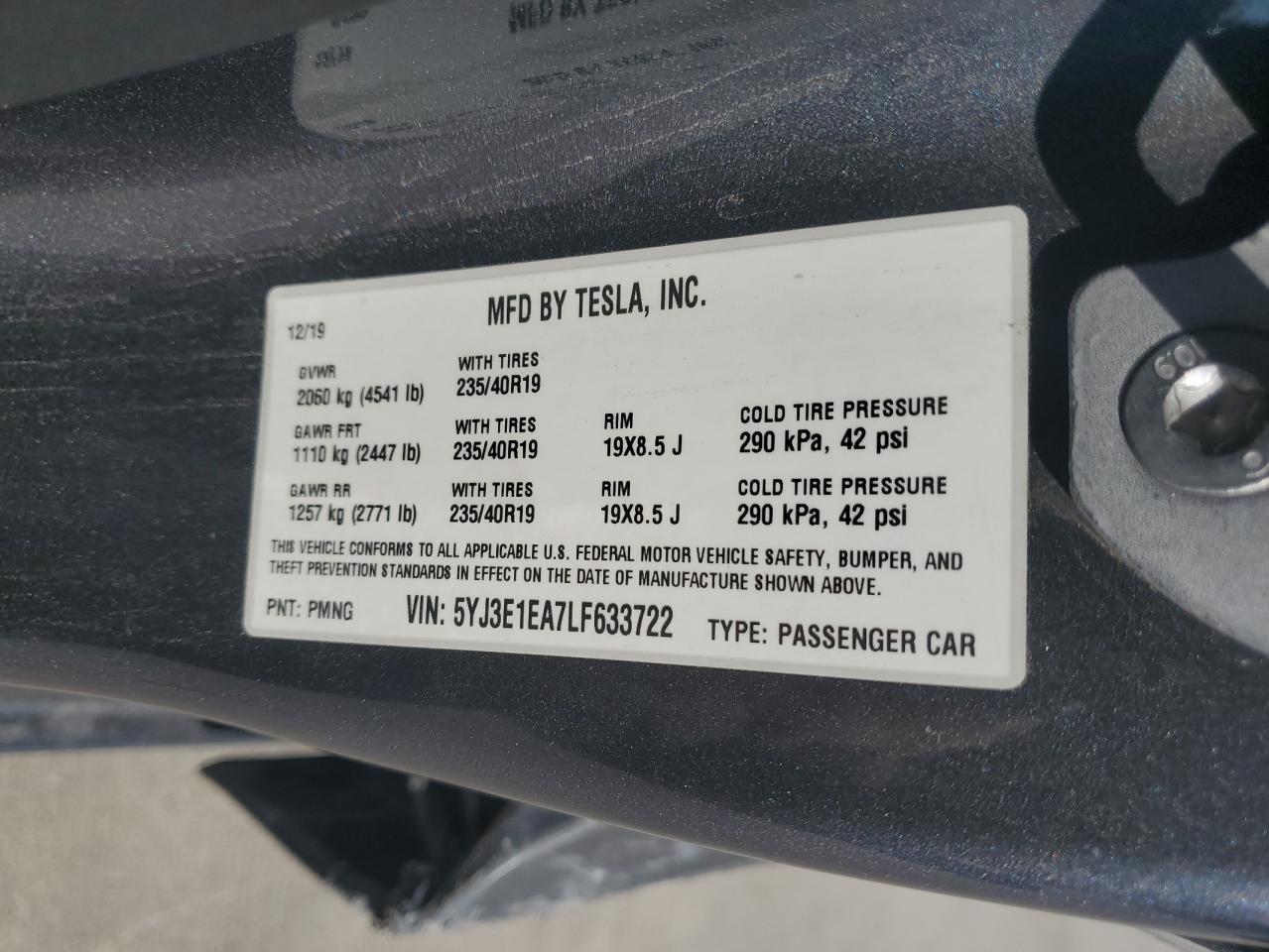 5YJ3E1EA7LF633722 2020 Tesla Model 3