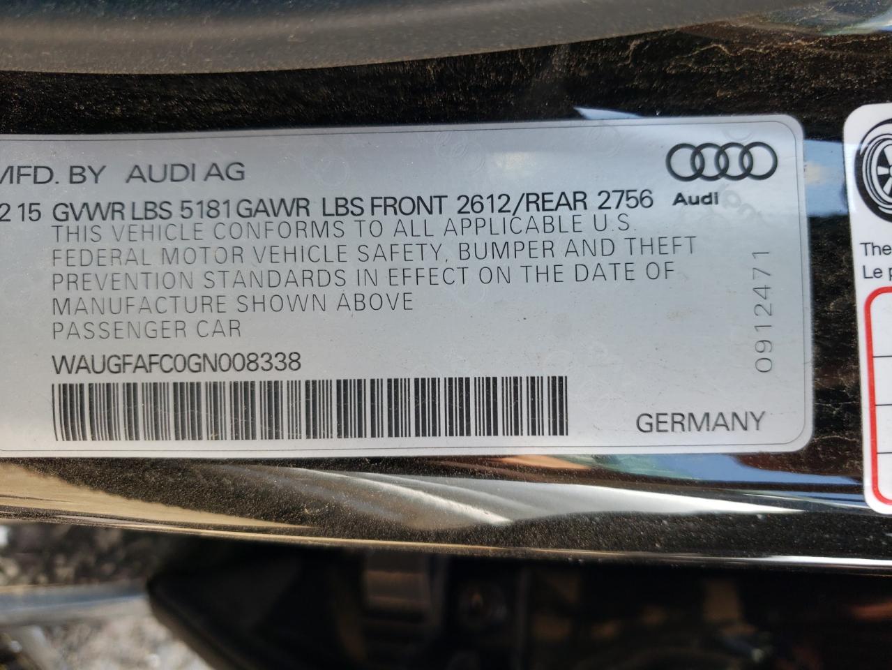 WAUGFAFC0GN008338 2016 Audi A6 Premium Plus