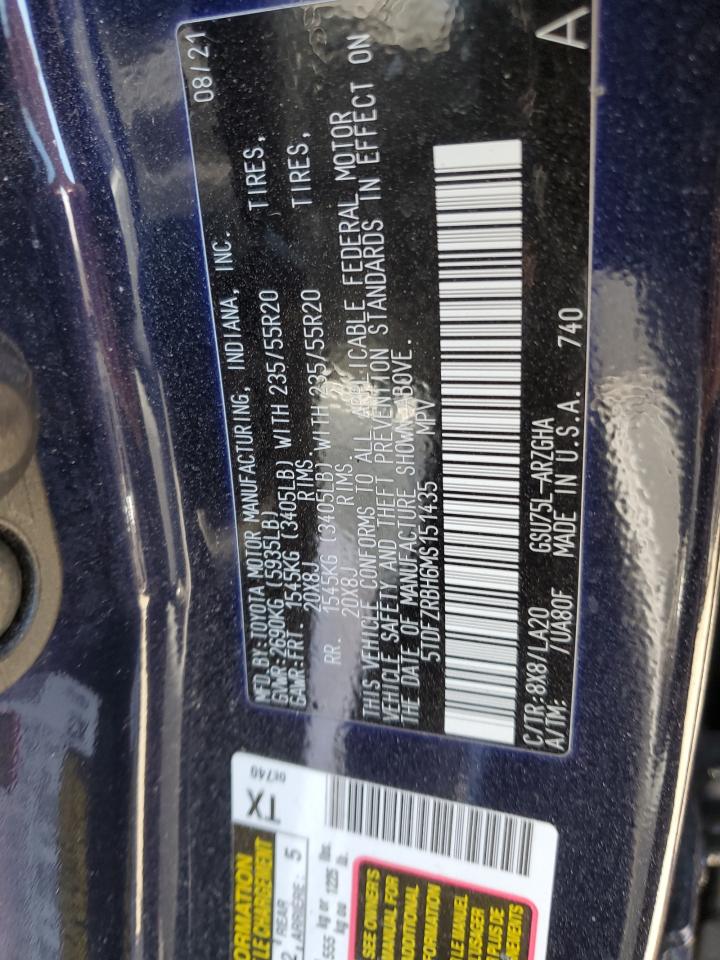 5TDFZRBH6MS151435 2021 Toyota Highlander Platinum