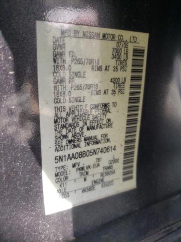 2005 Nissan Armada Se VIN: 5N1AA08B05N740614 Lot: 58027154