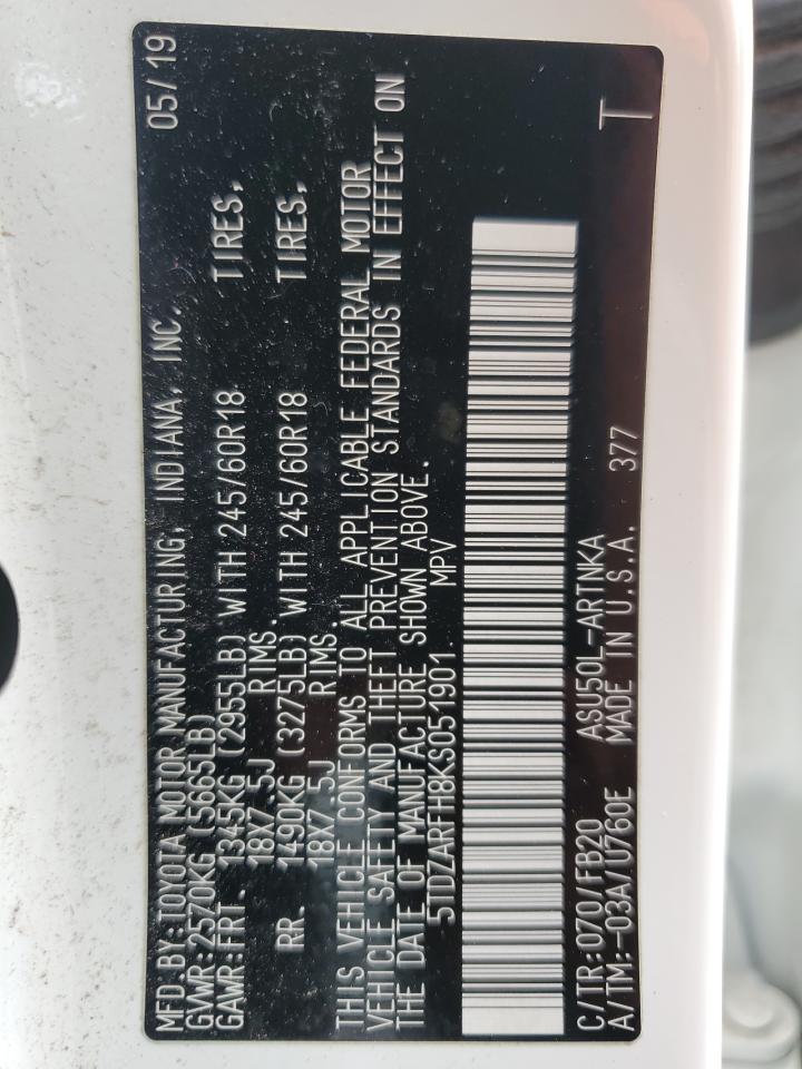 5TDZARFH8KS051901 2019 Toyota Highlander Le