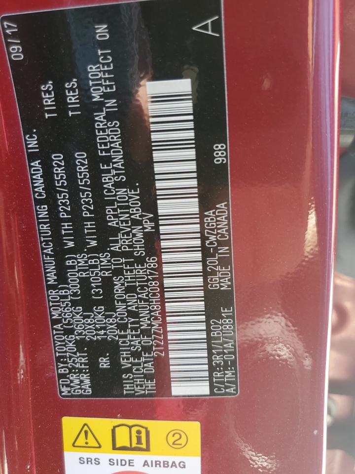 2T2ZZMCA8HC081786 2017 Lexus Rx 350 Base