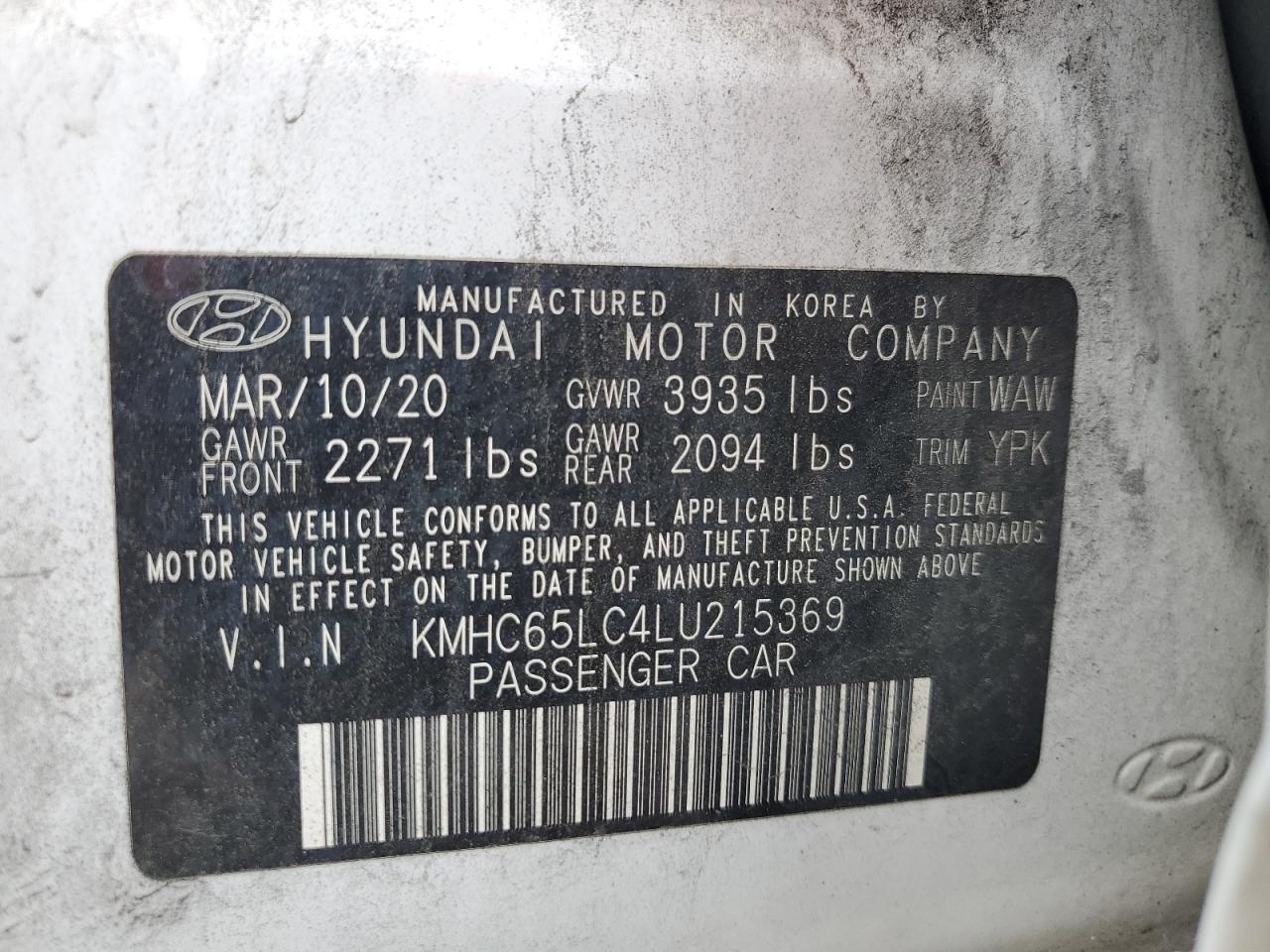 KMHC65LC4LU215369 2020 Hyundai Ioniq Blue