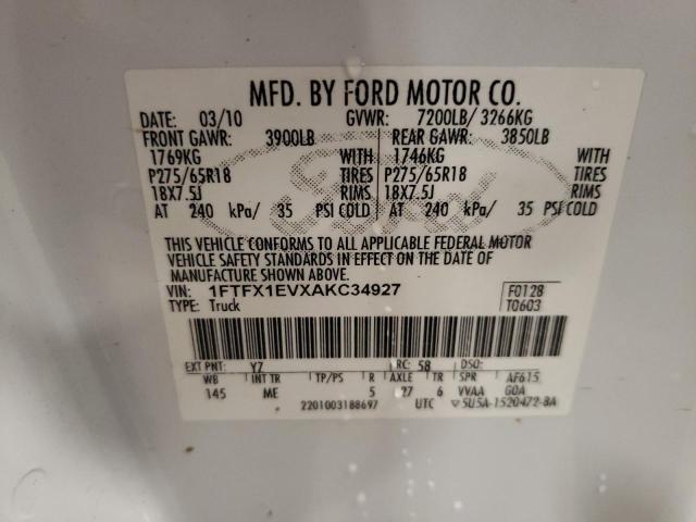 2010 Ford F150 Super Cab VIN: 1FTFX1EVXAKC34927 Lot: 57259154