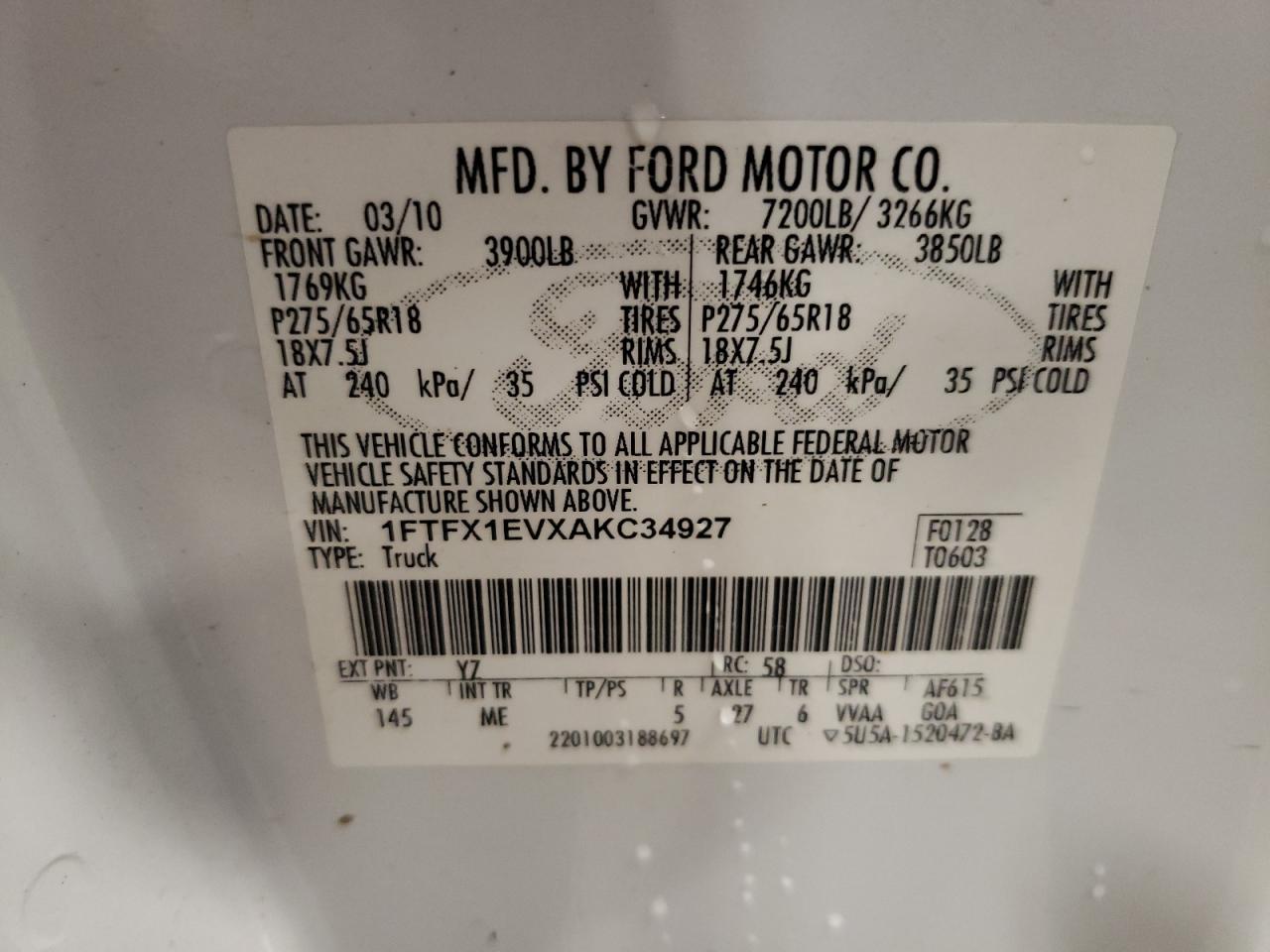 1FTFX1EVXAKC34927 2010 Ford F150 Super Cab