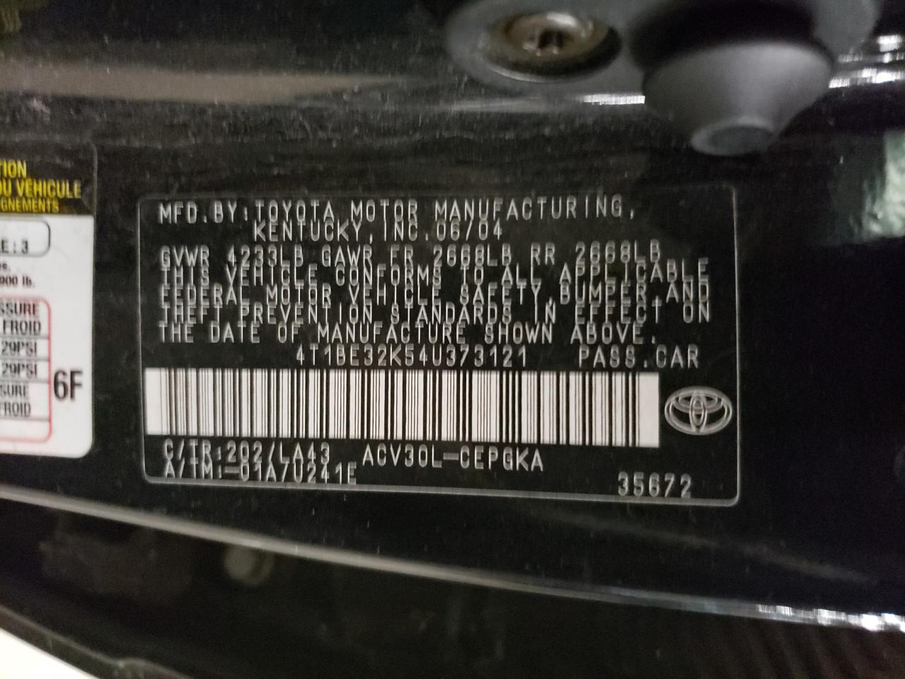 4T1BE32K54U373121 2004 Toyota Camry Le