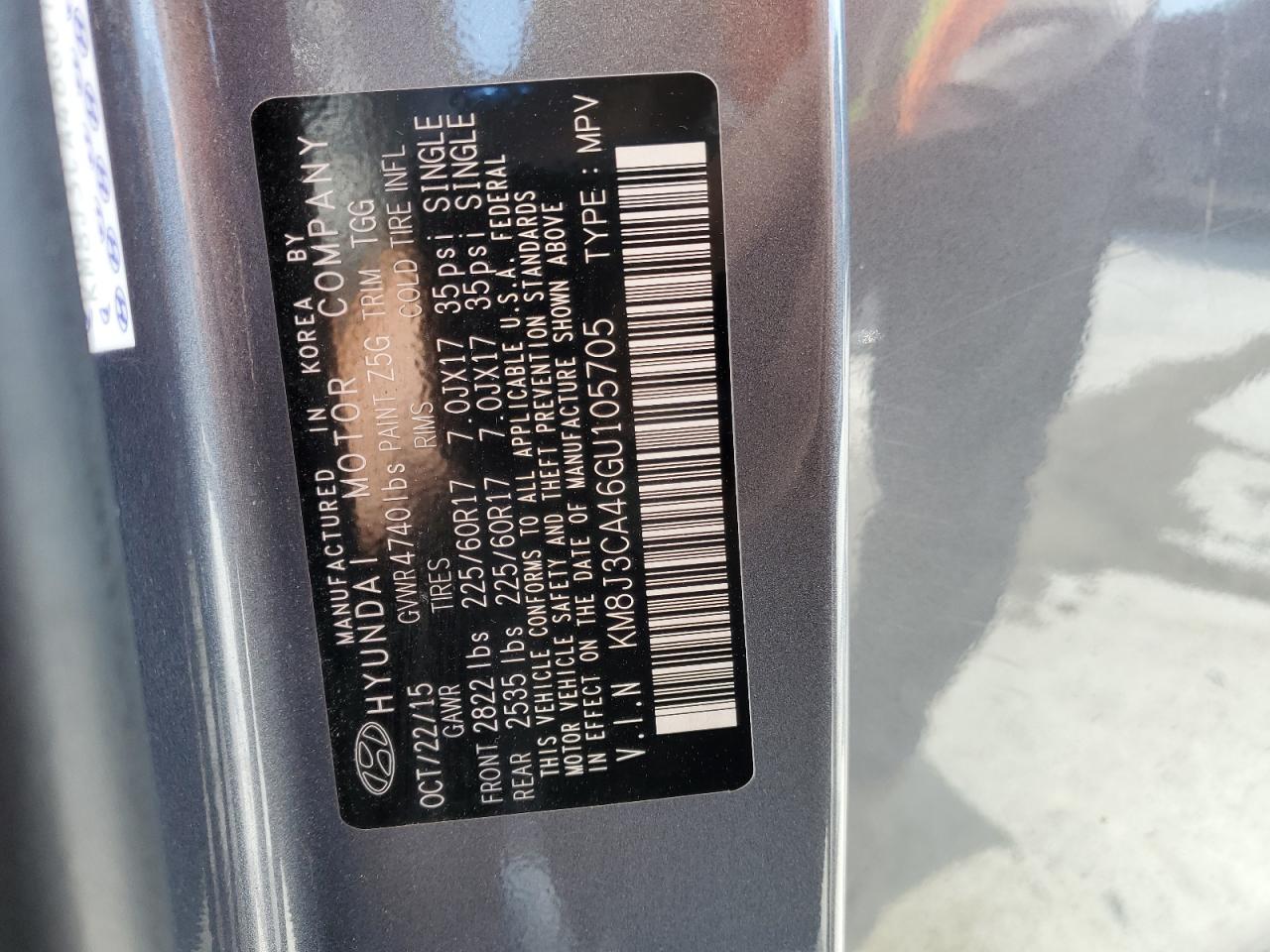 KM8J3CA46GU105705 2016 Hyundai Tucson Limited