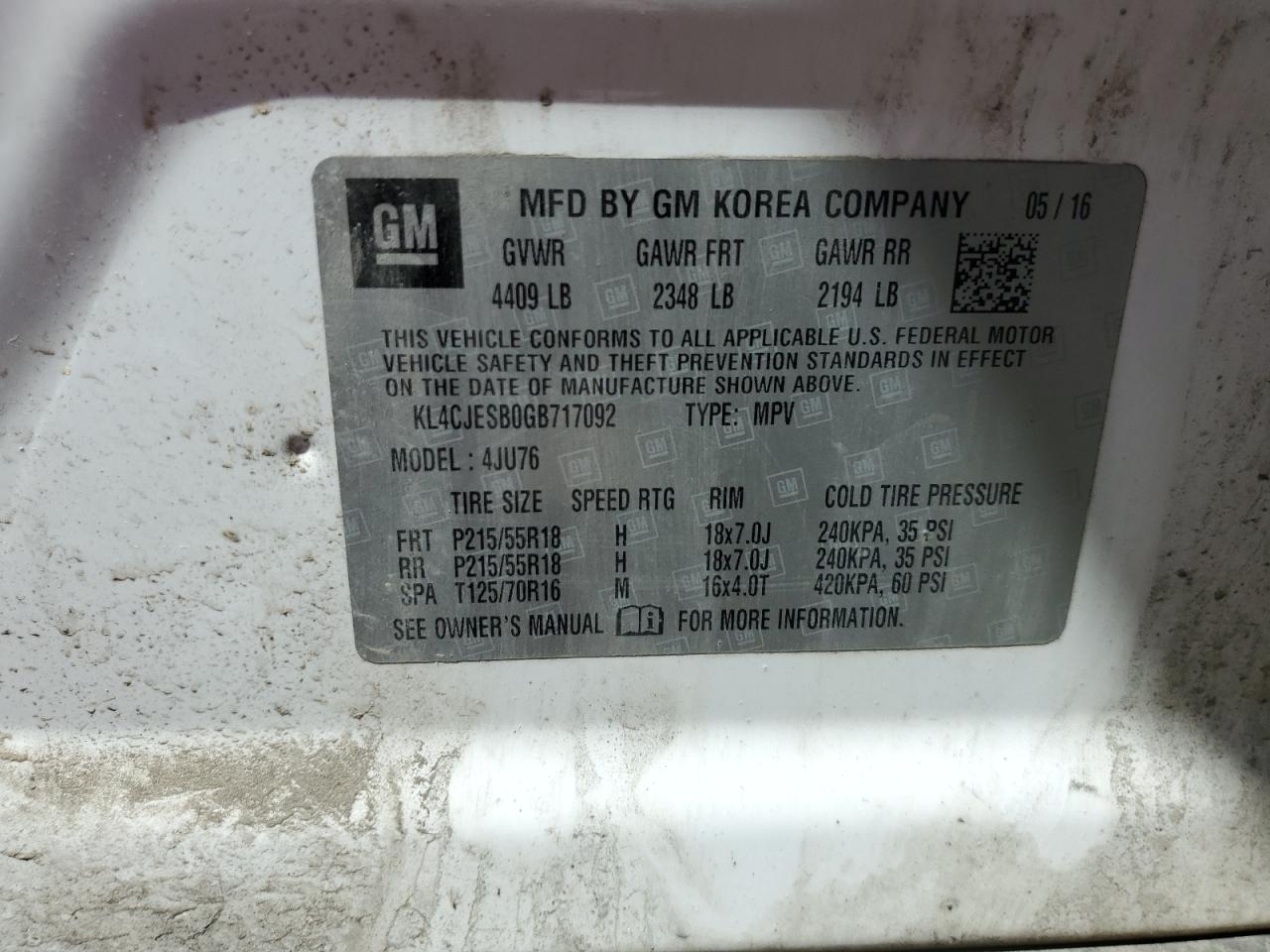 KL4CJESB0GB717092 2016 Buick Encore