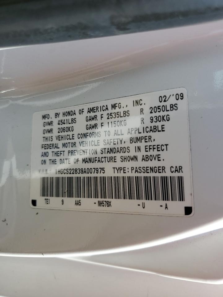 1HGCS22839A007975 2009 Honda Accord Exl