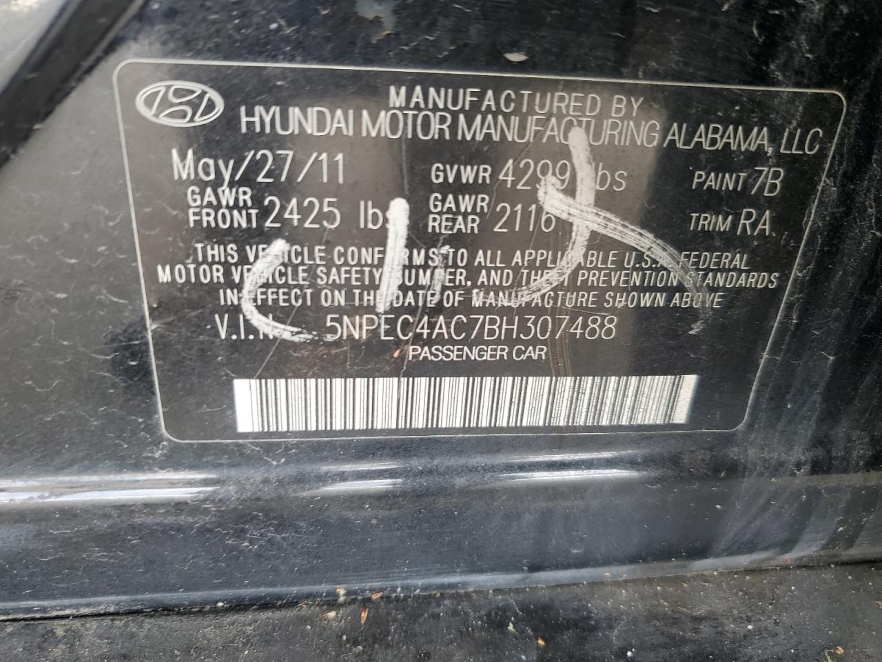 5NPEC4AC7BH307488 2011 Hyundai Sonata Se