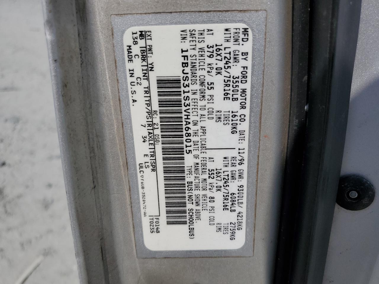 1FBJS31S3VHA68015 1997 Ford Econoline E350 Super Duty