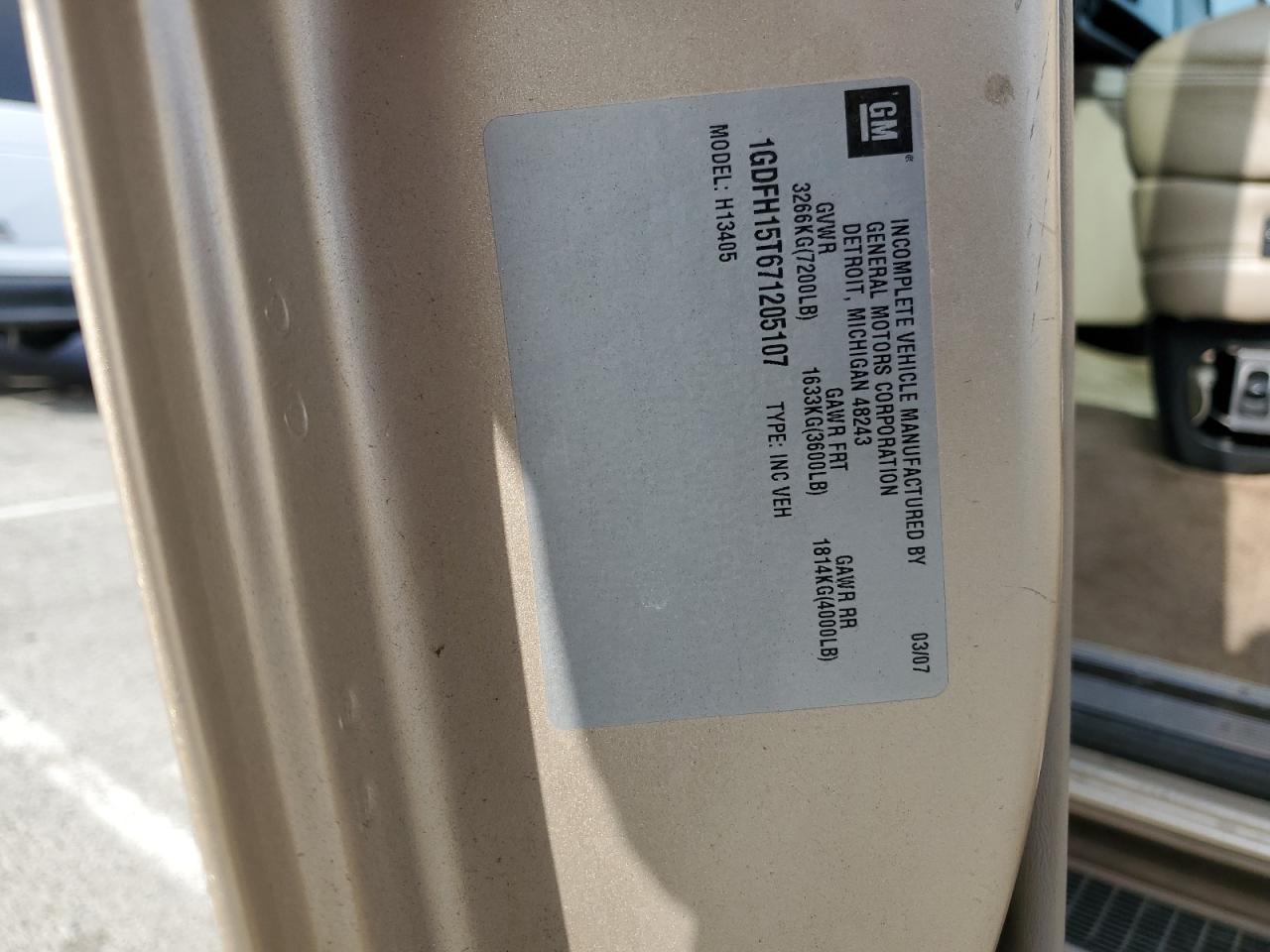 1GDFH15T671205107 2007 GMC Savana Rv G1500