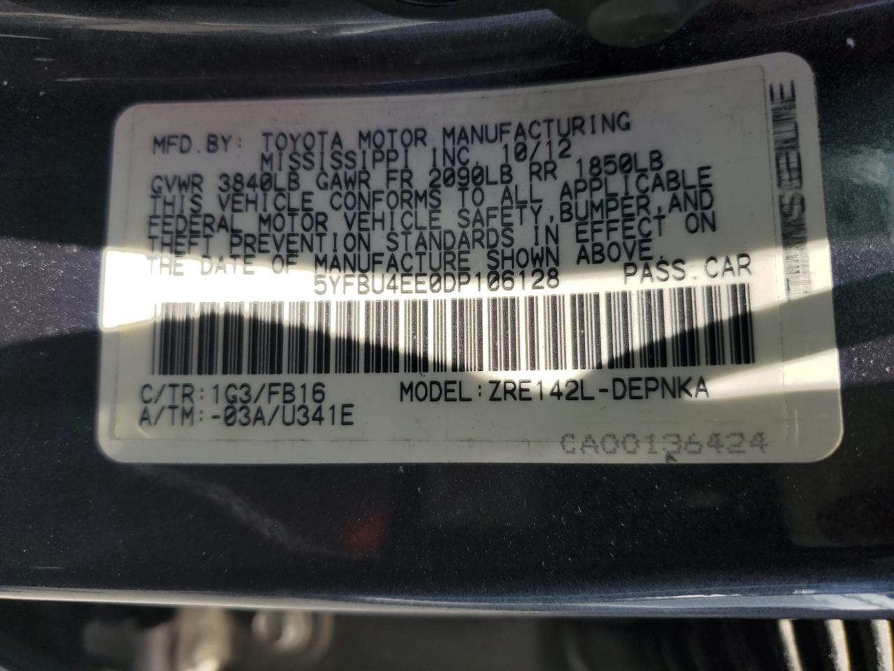 5YFBU4EE0DP106128 2013 Toyota Corolla Base