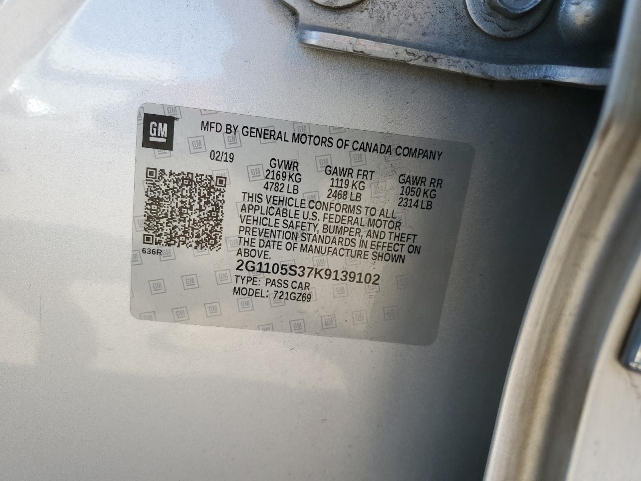 2G1105S37K9139102 2019 Chevrolet Impala Premier