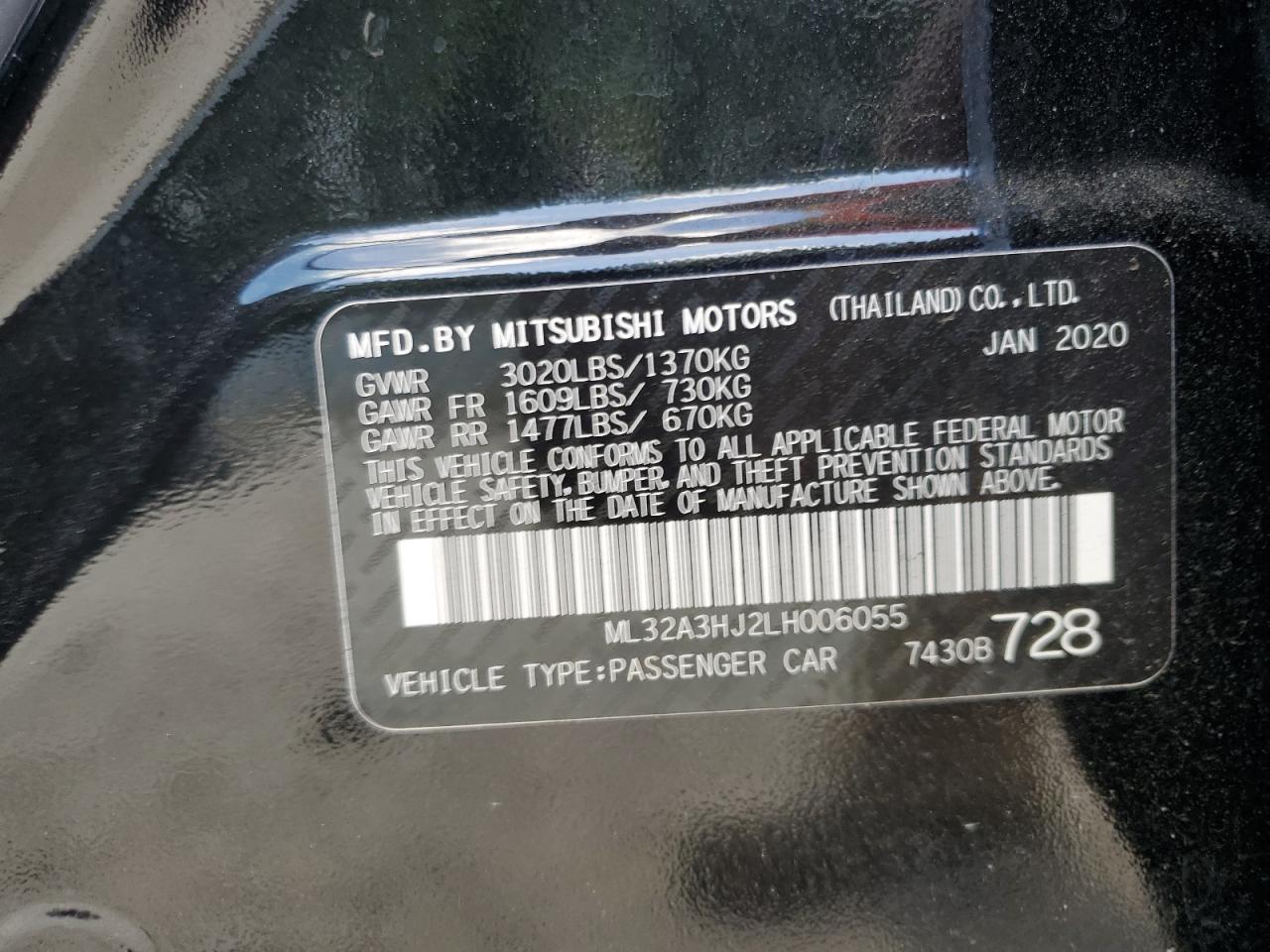 ML32A3HJ2LH006055 2020 Mitsubishi Mirage Es