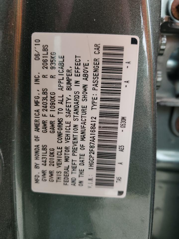 1HGCP2F87AA168412 2010 Honda Accord Exl