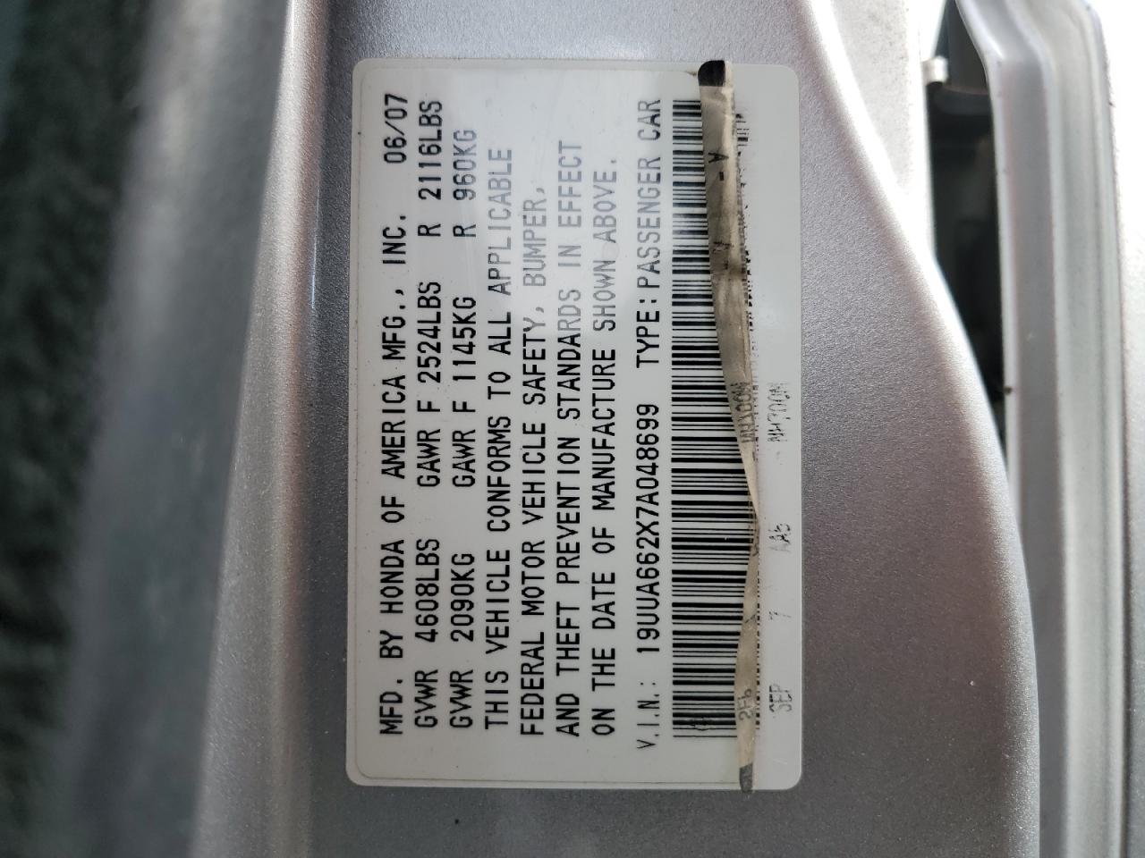 19UUA662X7A048699 2007 Acura Tl