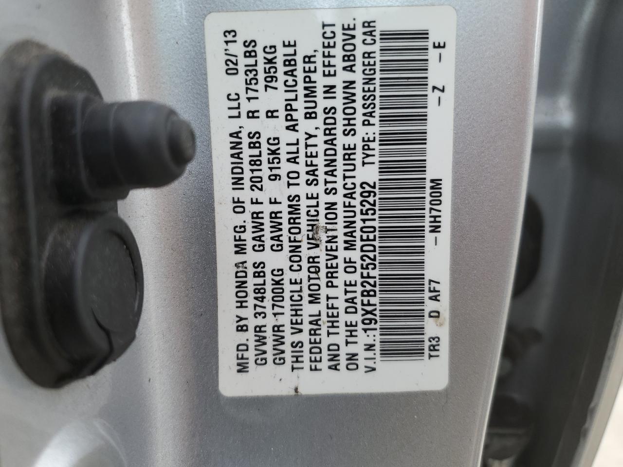 19XFB2F52DE015292 2013 Honda Civic Lx