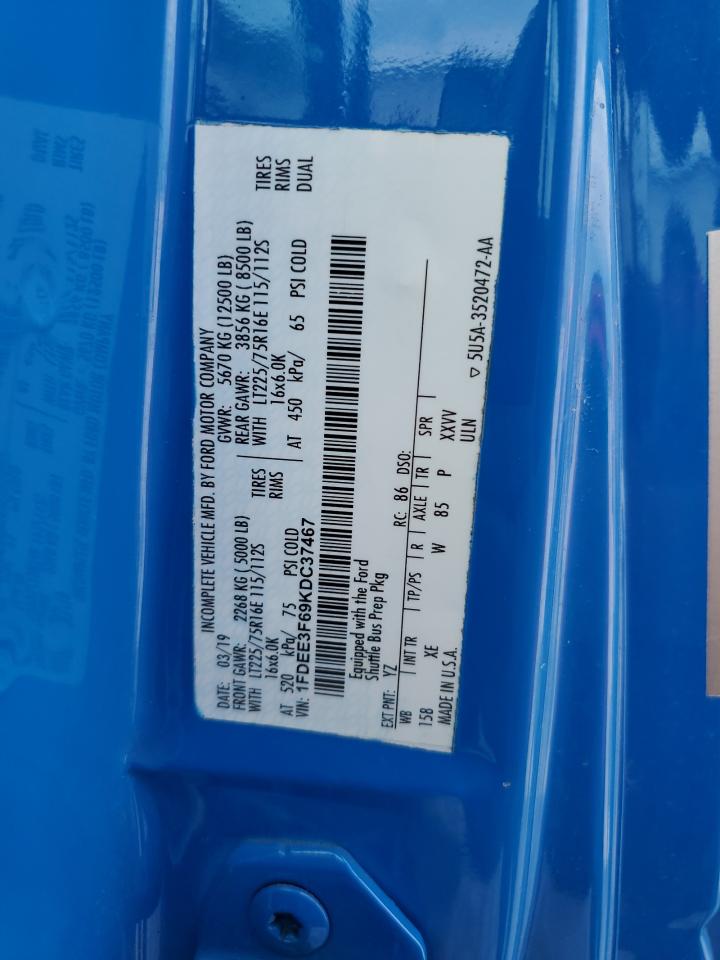 1FDEE3F69KDC37467 2019 Ford Econoline E350 Super Duty Cutaway Van