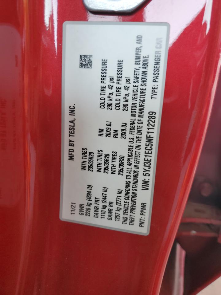 5YJ3E1EC5NF112289 2022 Tesla Model 3