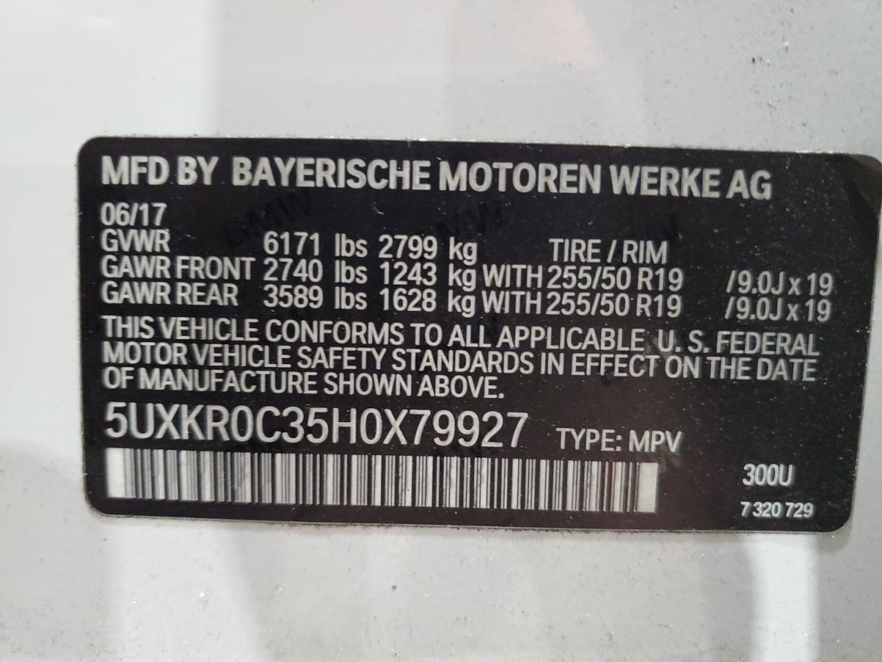 5UXKR0C35H0X79927 2017 BMW X5 xDrive35I