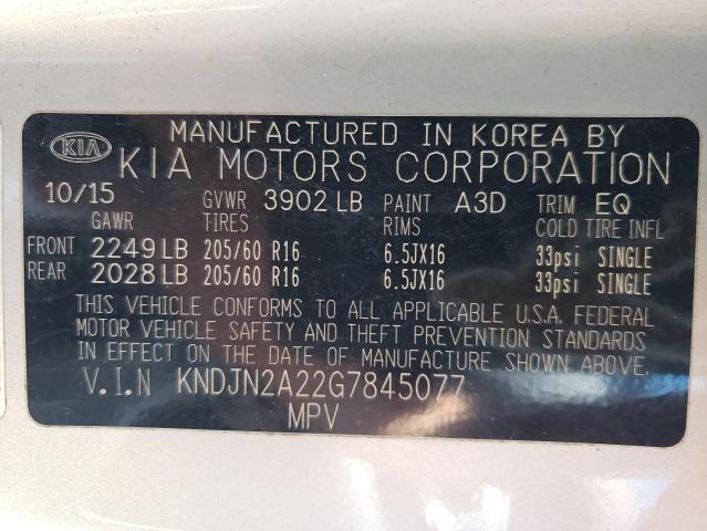 2016 Kia Soul VIN: KNDJN2A22G7845077 Lot: 57698534