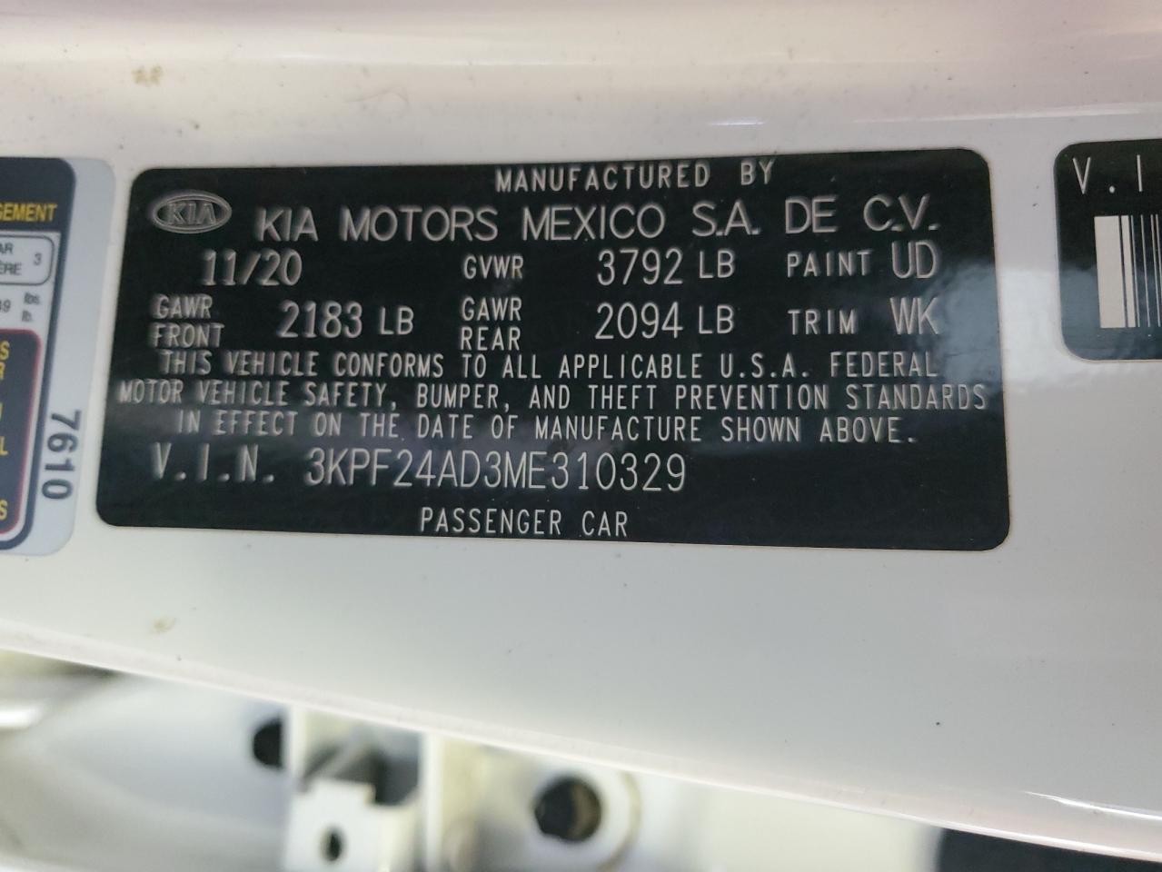 3KPF24AD3ME310329 2021 Kia Forte Fe