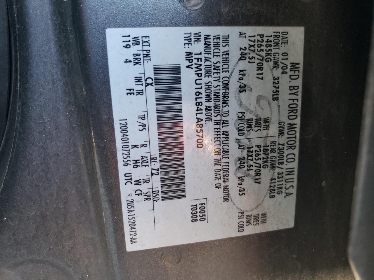 1FMPU16L84LA85700 2004 Ford Expedition Xlt