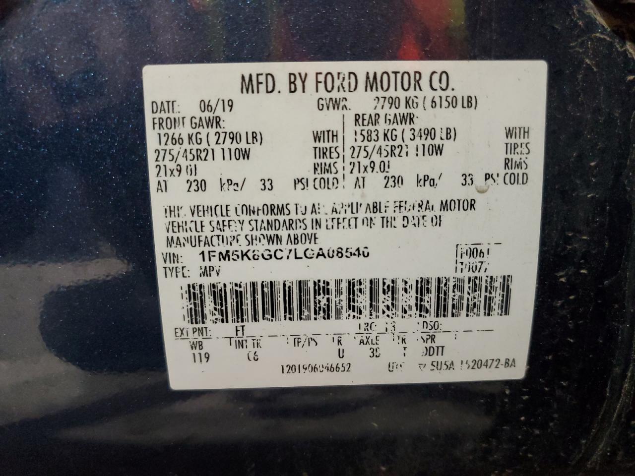 1FM5K8GC7LGA08540 2020 Ford Explorer St