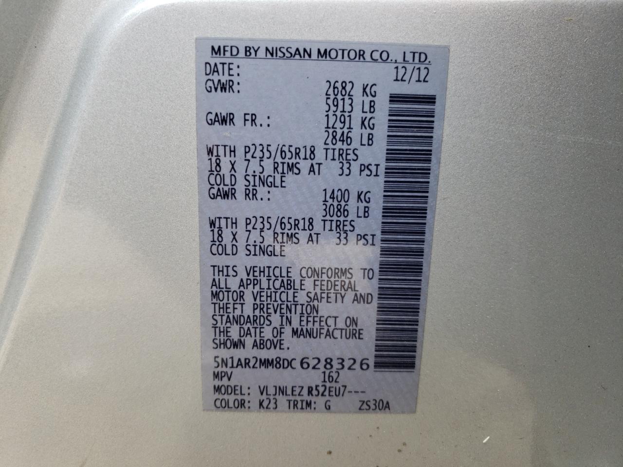 5N1AR2MM8DC628326 2013 Nissan Pathfinder S