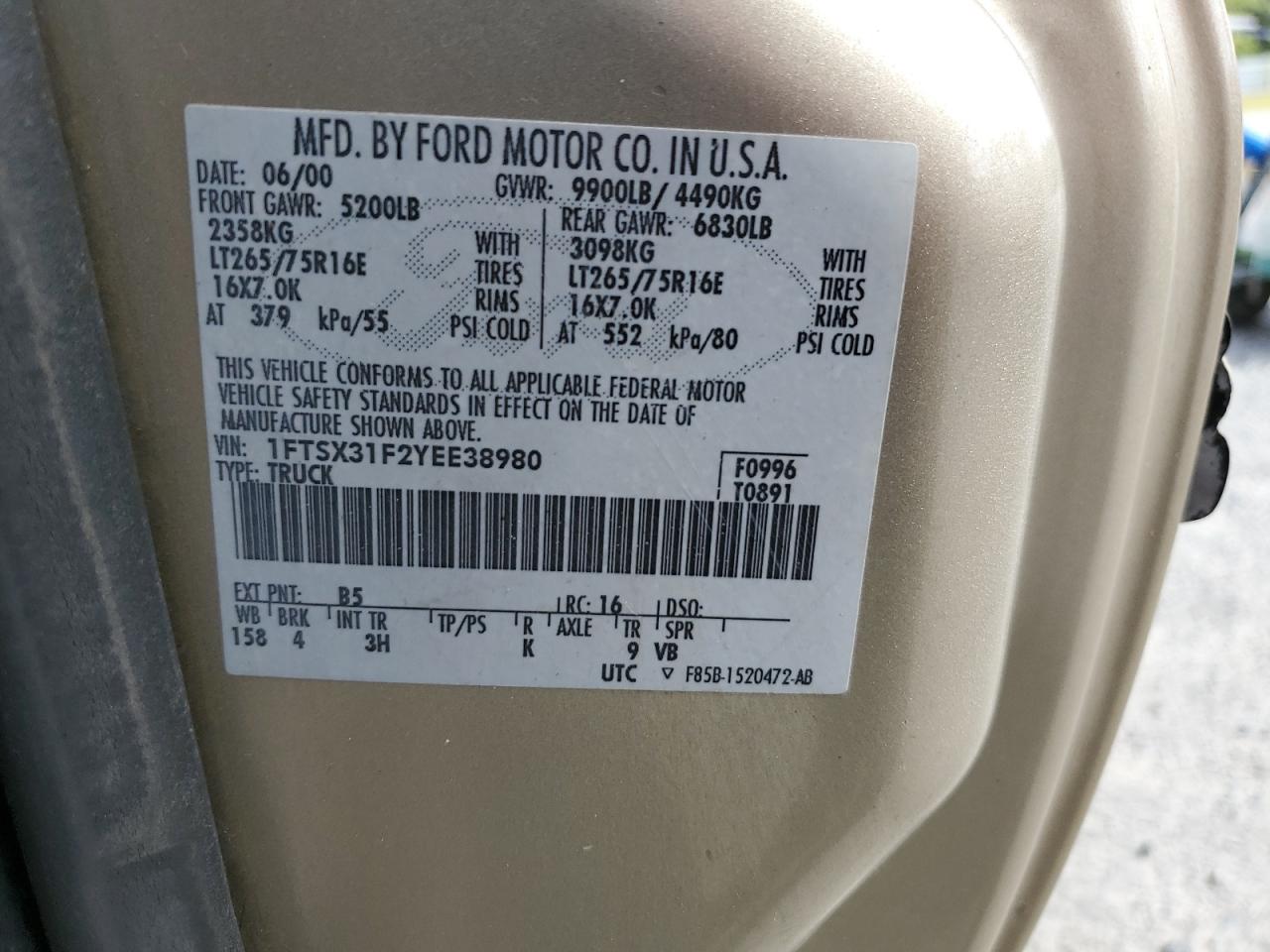 1FTSX31F2YEE38980 2000 Ford F350 Srw Super Duty