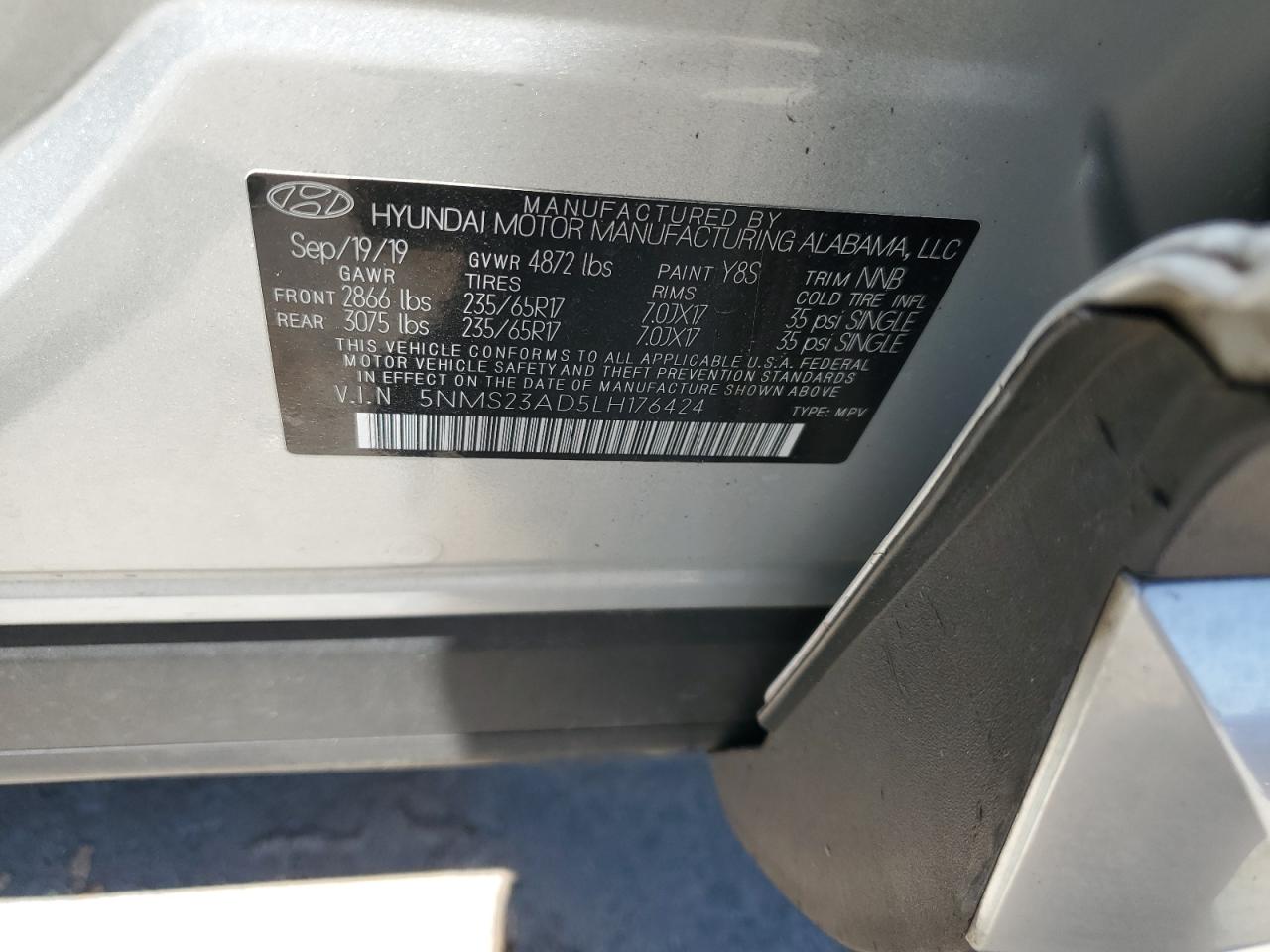 5NMS23AD5LH176424 2020 Hyundai Santa Fe Se