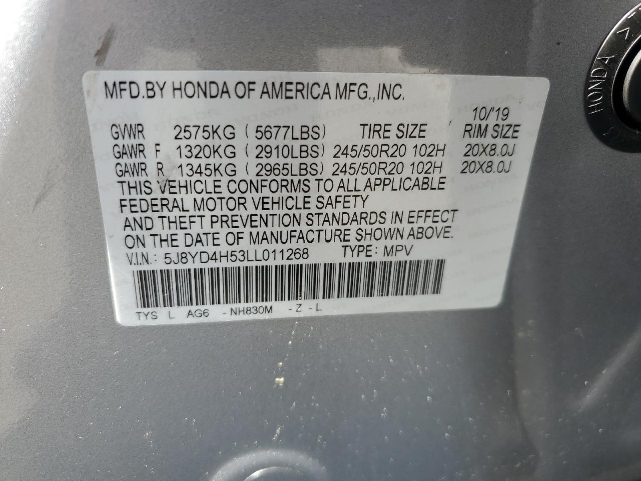 5J8YD4H53LL011268 2020 Acura Mdx Technology