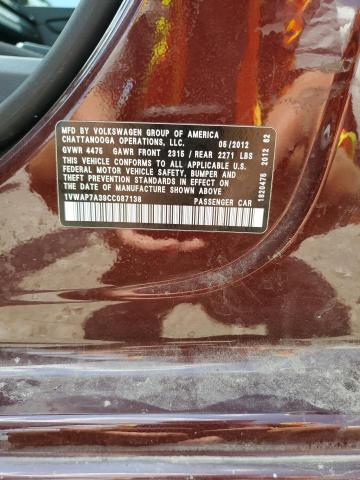 2012 Volkswagen Passat S VIN: 1VWAP7A39CC087138 Lot: 56857484