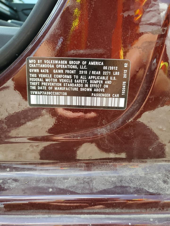 1VWAP7A39CC087138 2012 Volkswagen Passat S