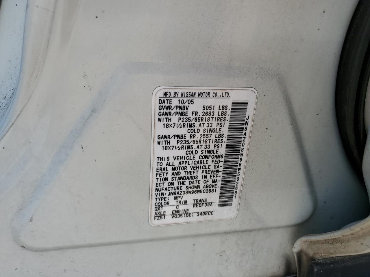 JN8AZ08W96W502681 2006 Nissan Murano Sl