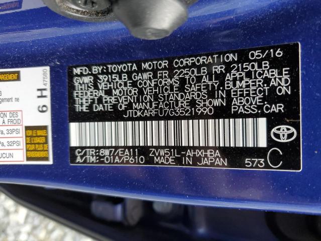 2016 Toyota Prius VIN: JTDKARFU7G3521990 Lot: 58454534