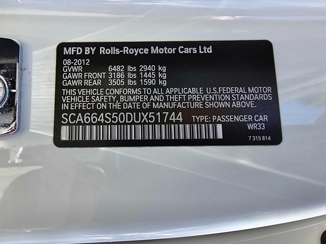 2013 Rolls-Royce Ghost vin: SCA664S50DUX51744