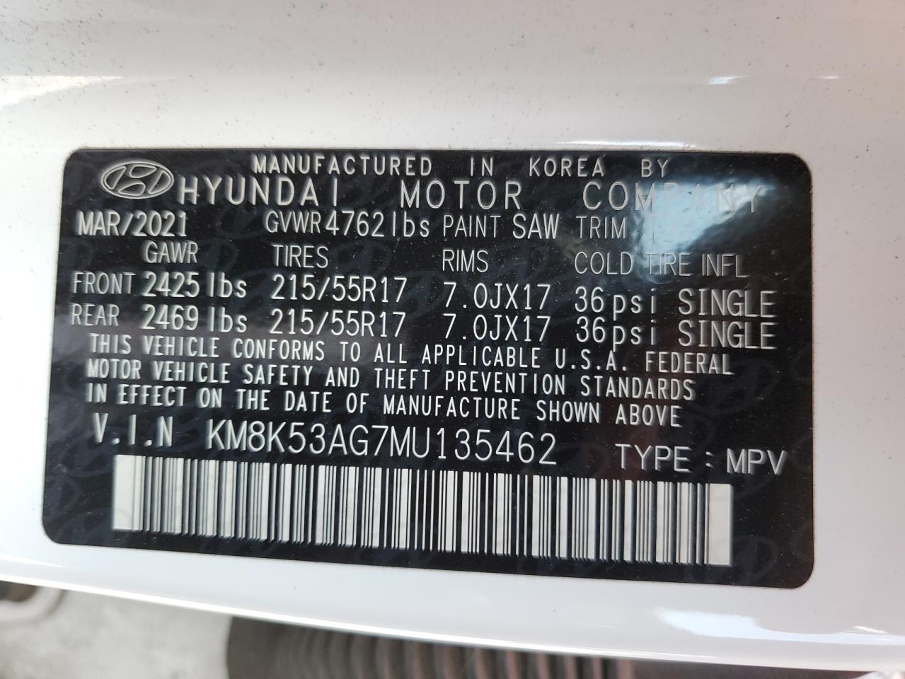 KM8K53AG7MU135462 2021 Hyundai Kona Ultimate