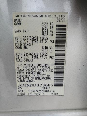 2020 Nissan Murano S VIN: 5N1AZ2AS9LN173685 Lot: 58784864