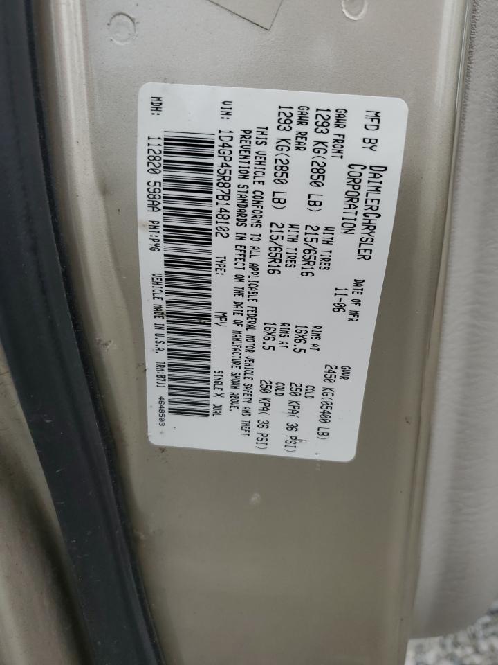 1D4GP45R87B148102 2007 Dodge Caravan Sxt