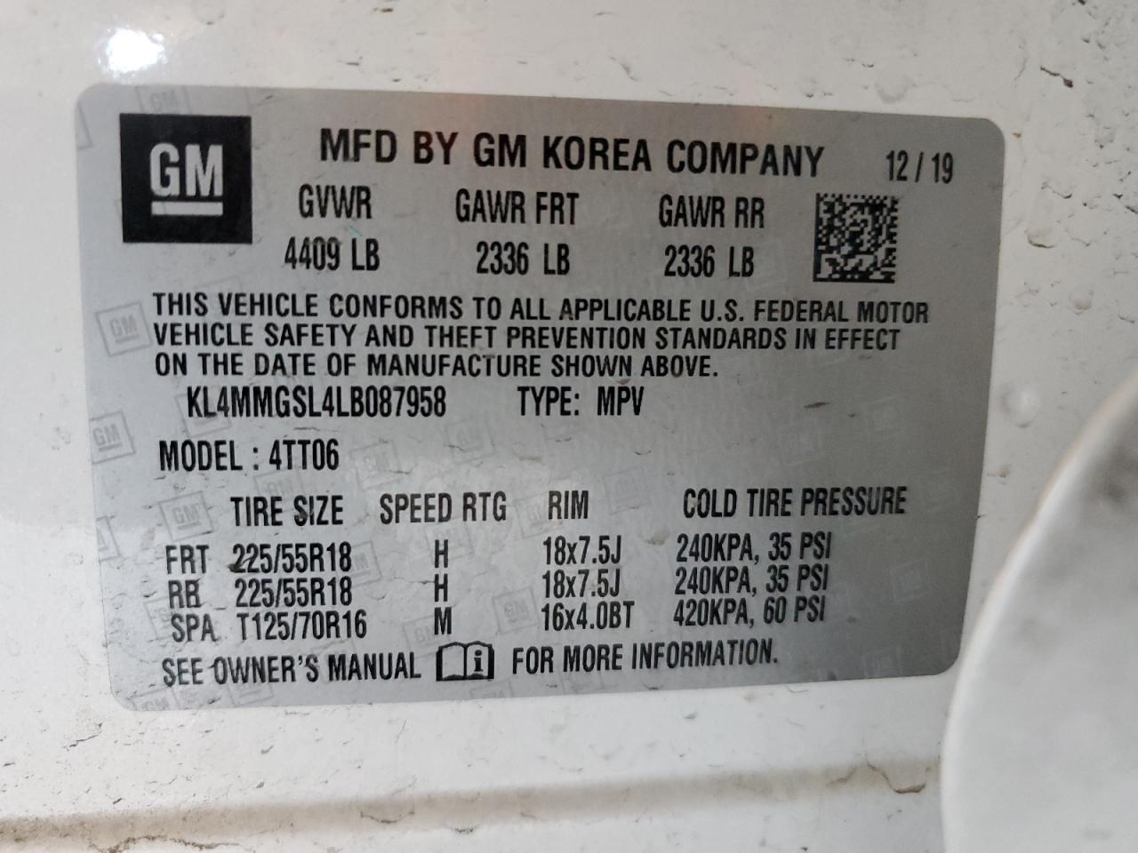 KL4MMGSL4LB087958 2020 Buick Encore Gx Essence