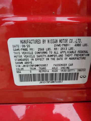 2021 Infiniti Q50 Luxe VIN: JN1EV7BP4MM700857 Lot: 60374424